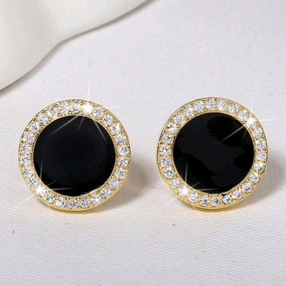 New rhininestone Tiny round stud Earring black and gold for women